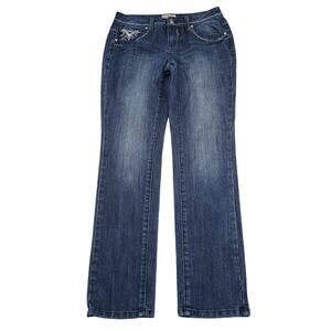 Earl Jean Pants Womens 6 Blue Straight Low Rise Rhinestone Pocket Casual Denim